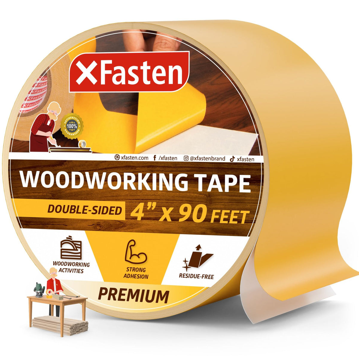 XFasten Bulk Double Sided Woodworking Tape 1-inch 1,296-Feet Total (12-Pack) Residue-Free Woodworking Tool for CNC Routing Machine, Removable Double Sided Tape for Woodworking Router Template