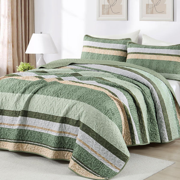 Dobuyly Blue Quilt King Size Set, Boho Bedspread King Size, Striped Bedding Sets 3 Pieces, Lightweight Soft Coverlet Bed Sets with 2 Pillow Shams 110"x90"