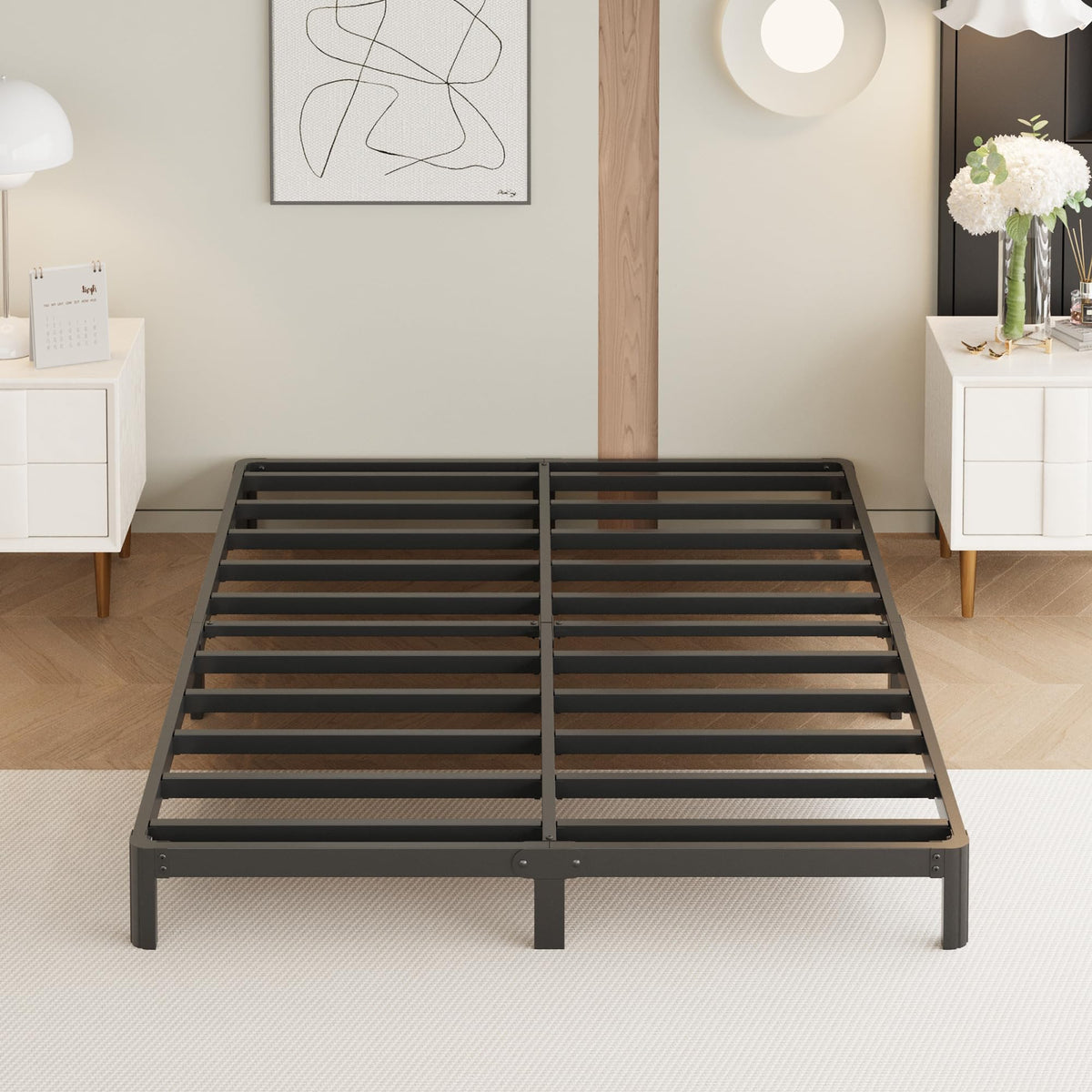 Yicensen 20 Inch High California King Bed Frames with Rounded Corner Legs, Heavy Duty Cal King Metal Platform Bed Frame No Box Spring Needed, Easy Assembly, Noise Free, Black