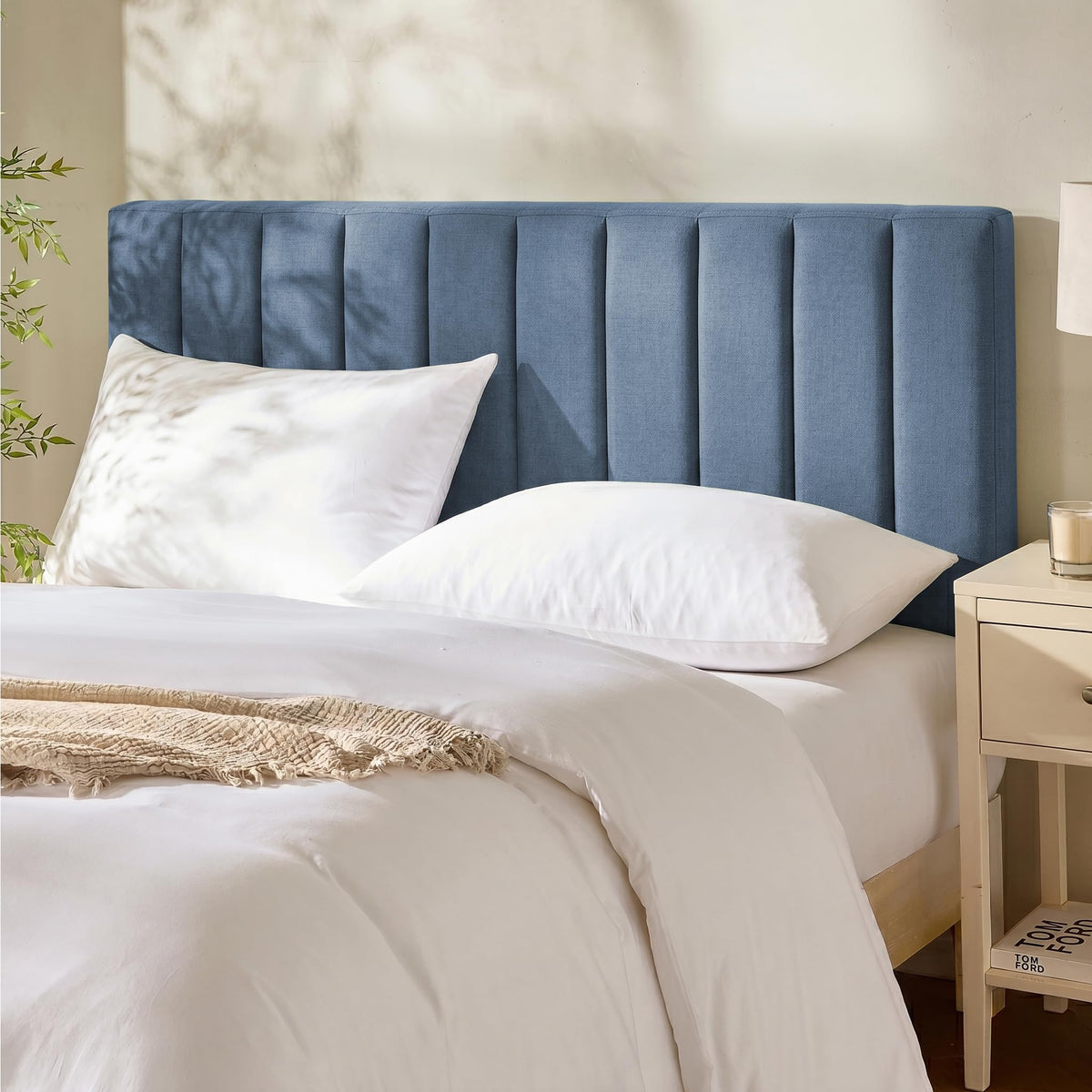 Upholstered King Headboard - Easy Assemble Channel Stitched Headboard King Size Bed - Wall Mounted Headboards with 3D Soundproof Wall Panels Peel & Stick Floating Headboards, Beige
