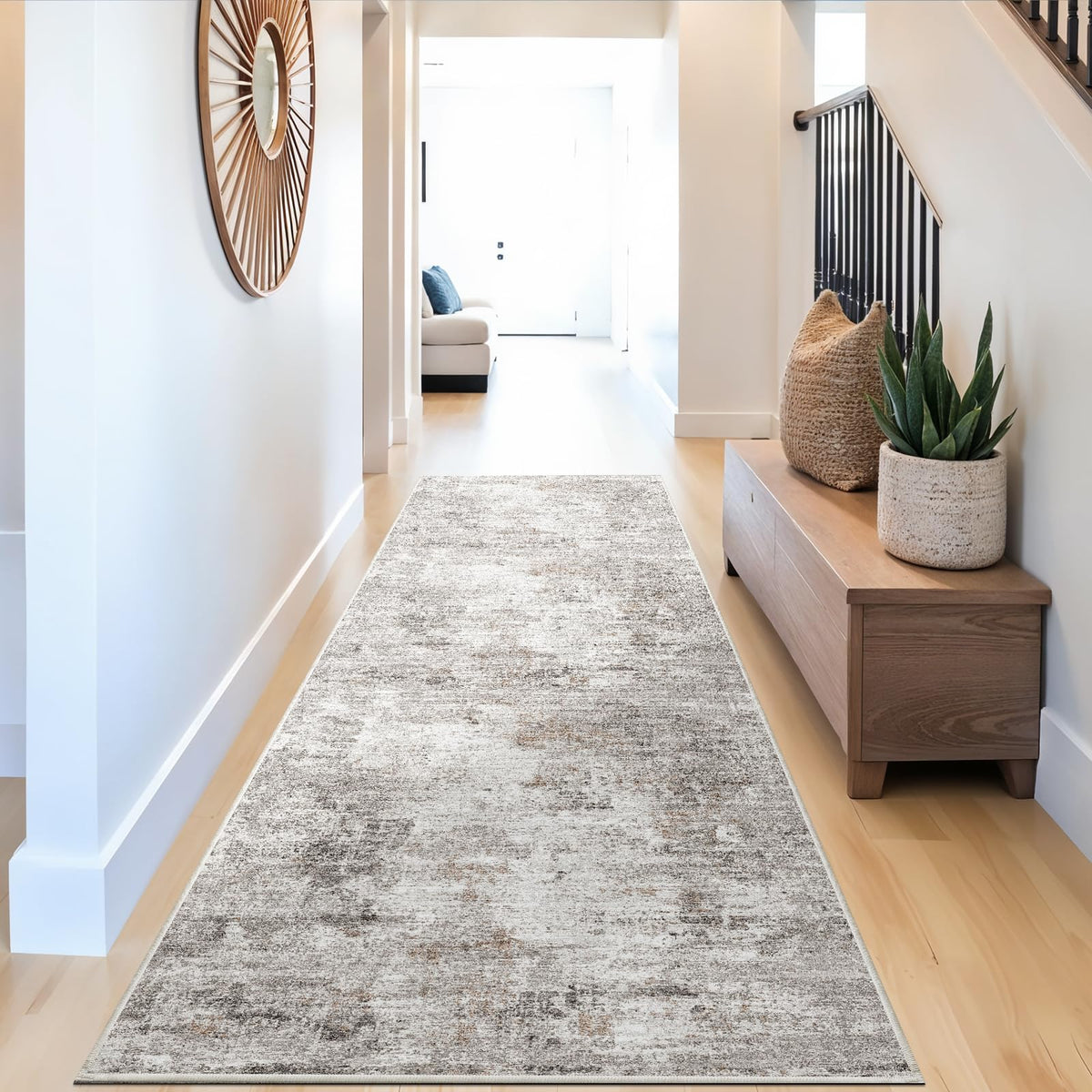 12x15 Area Rug for Living Room – Large Modern Neutral Abstract Thin Washable Carpet, Soft Low Pile Non-Slip Stain-Resistant for Bedroom Dining Room Home Office（Blue Brown）