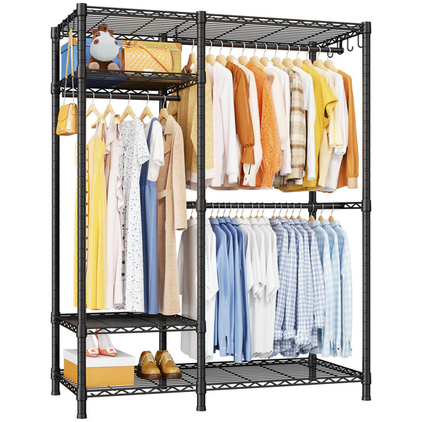 Ulif F7 Plus Garment Rack, Heavy Duty Clothes Rack, Clothing Racks for Hanging Clothes, 6-Tiers Freestanding Portable Closet Storage Rack 68'' W × 14.6'' D × 76.6'' H, Max Load 850 Lbs, White