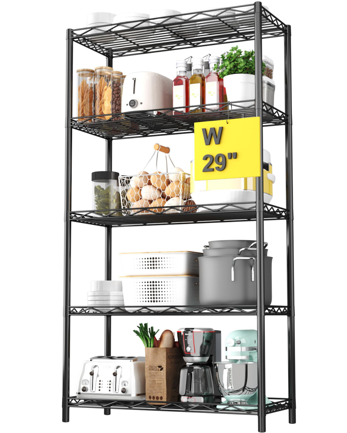 Homebi Wire Shelving Unit 5 Shelf Metal Storage Rack Durable Organizer with 5-Tier Wire Shelf in Grey,21" Wx14 Dx61 H