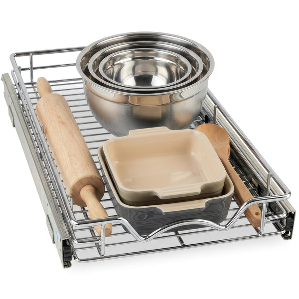 HOLDN’ STORAGE Pull Out Cabinet Organizer, Heavy Duty Caddy w/Lifetime Limited Warranty -14”W x 21”D - Requires At Least 15-1/4” Cabinet Opening, Steel Metal Drawers Slide Out, Chrome