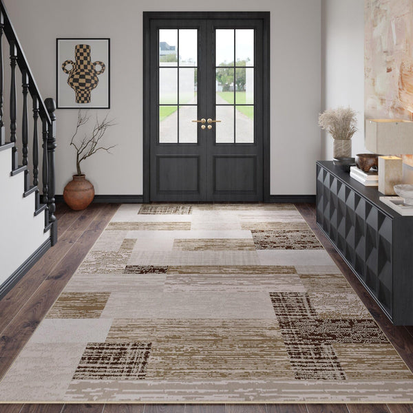 FlyDOIT Modern Geometric Patchwork Area Rug, 5x8 Gray Large Rugs for Living Room, Rockwood Collection Indoor Rugs for Bedroom, Throw Carpet Floor Decor for Entryway Dining Room Office Dorm Nursery