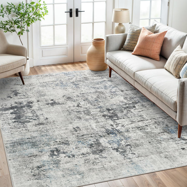 Abstract Rug 8x10 Large Living Room Rugs Neutral Modern Washable Area Rugs for Bedroom Dining Room Non-Slip Stain Resistant Foldable Thin Rug Blue Yellow