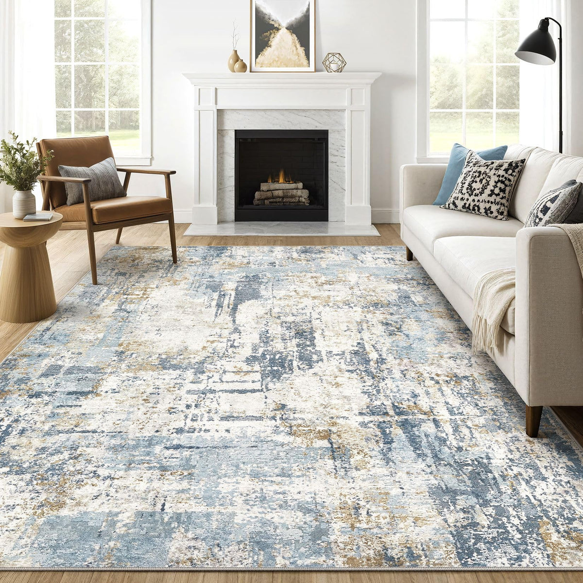 7x10 Area Rug Living Room: Washable Large Abstract Modern Soft Stain Resistant Indoor Floor Rugs Non Slip Accent Carpet for Bedroom Nursery Playroom Office Dining Room Dorm Home House- Black Grey