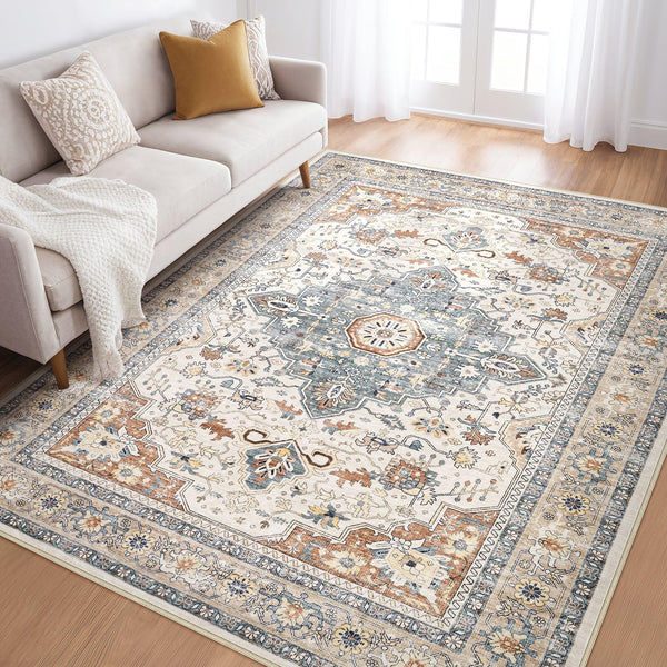 Runner Rug Kitchen Washable Rugs: 3x10 Non-Slip Boho Soft Vintage Stain Resistant Indoor Floor Neutral Farmhouse Throw Carpet for Hallway Bathroom Laundry Room Entryway Bedroom- Cream