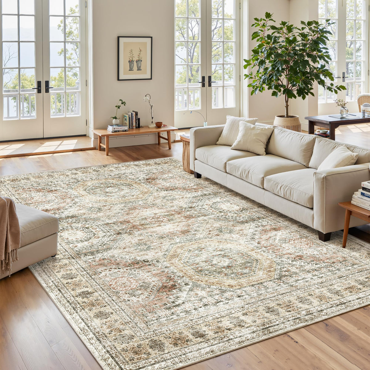 Soalmost 2x3 Cat Rugs for Entryway, Machine Washable Door Mat Animal Floral Small Area Rug Non-Slip Low Pile Soft Throw Rugs for Entrance Kitchen Indoor Front Door Kids Room (2 x 3,Beige)