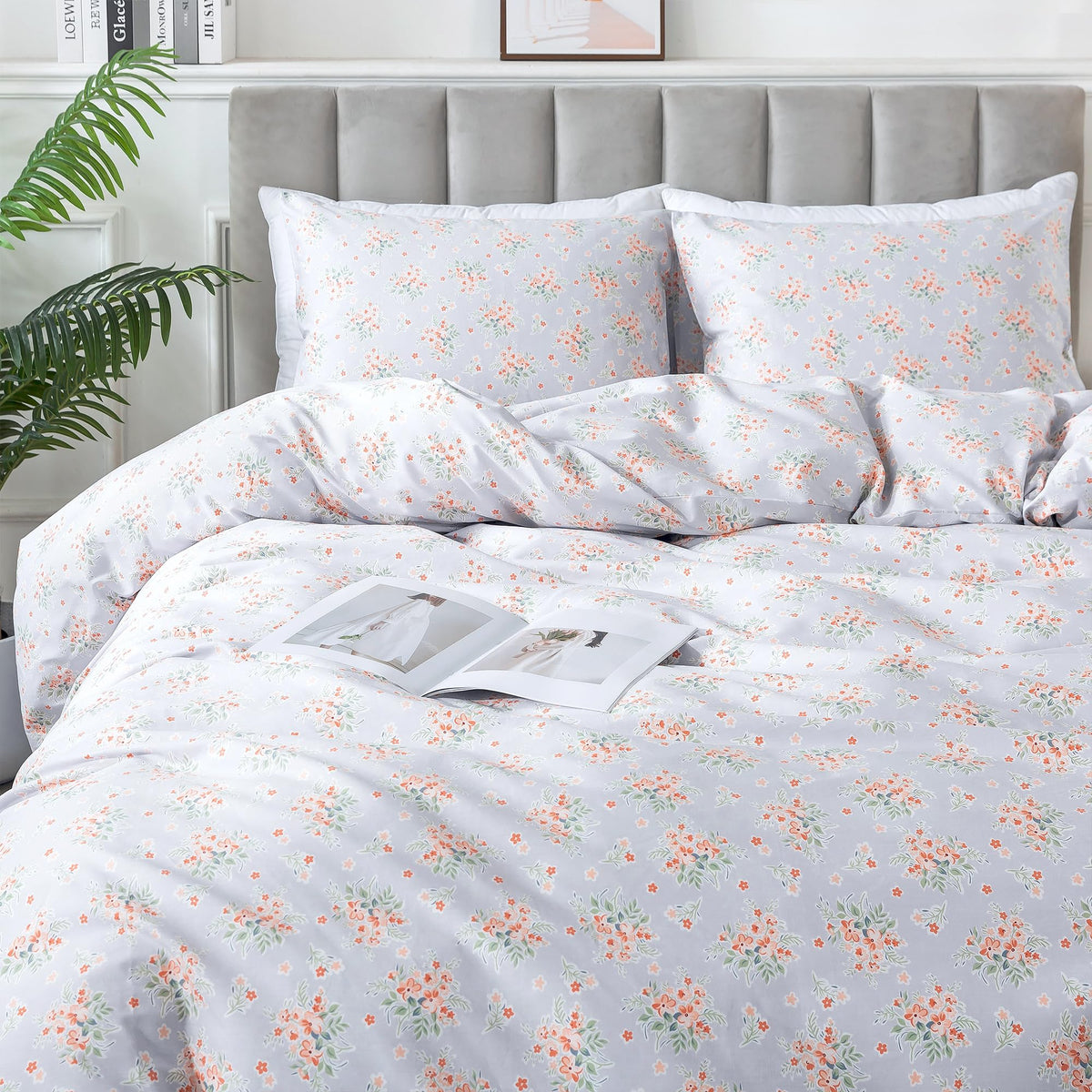 HoneiLife Queen Quilt Bedding Set - Microfiber Quilt Sets for Queen Bed, 3-Piece Lightweight Bedspreads,Reversible Coverlets Rustic Bedlinen Sets, Floral Bedding Set All Season Quilts-Navy