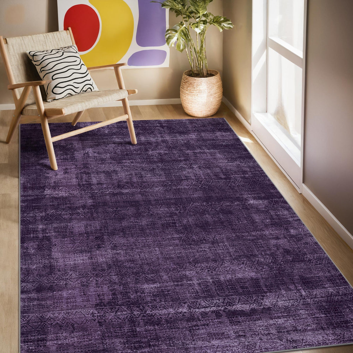 Kokia Abstract Area Rugs Washable Indoor 6x9 Rug Boho Distressed Retro Low Pile Non-Slip Non-Shedding Pink Orange Carpet Bedroom Living Room Dining Room, Oslo Sunrise