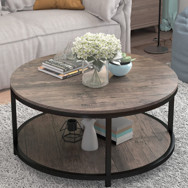 NSdirect NS Round Coffee Table, 36 in x 36 in x 18 in, Light Walnut