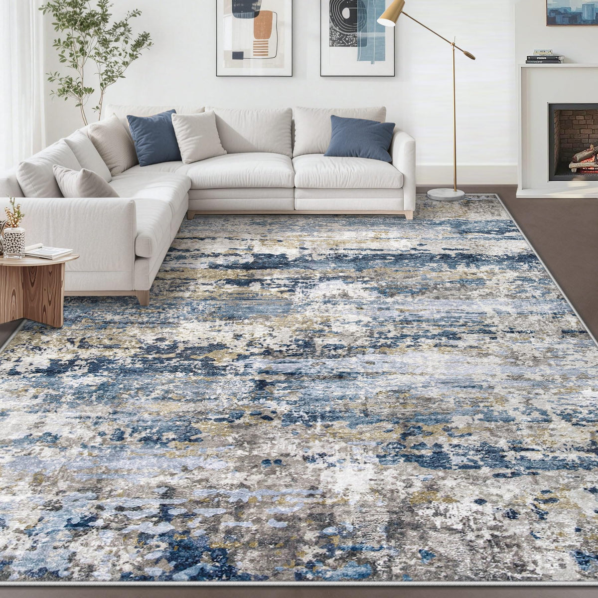 Area Rugs 10x14 Living Room: Washable Rug Modern Abstract Neutral Soft Non-Slip Low-Pile Indoor Large Carpet for Bedroom Dining Room Playroom Home Office (Beige, 10'x14')