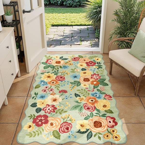 DUKINO 8x10 Area Rug, Floral Rugs for Living Room, Lightweight Non Slip Washable Rug, Indoor Low Pile & Non-Shedding Boho Design Rugs for Bedroom, Living Room, Dining Room, Green