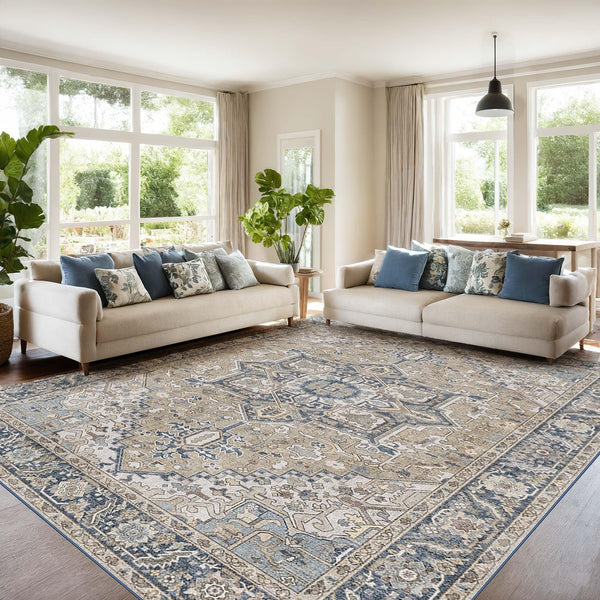 Kokia 4x6 Washable Area Rugs Neon Purple with Vintage Orient Design, Soft Rug for Living Room or Bedroom, Non-Slip Low Pile Stain Resistance Features, Distressed Medallion Pattern