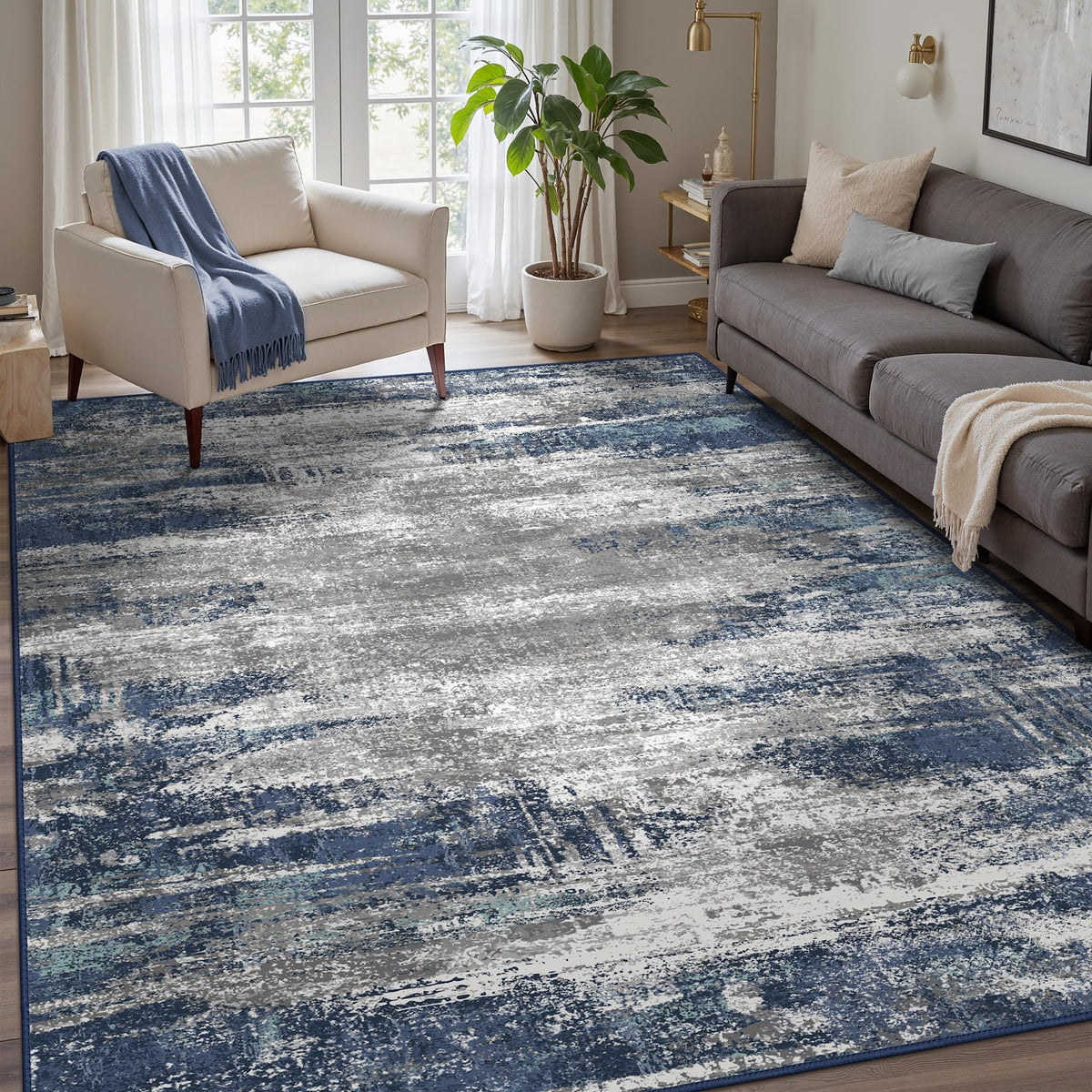 GENIMO Washable Rugs 8x10 Area Rugs for Living Room Bedroom, Modern Abstract Rug Ultra Soft Indoor Area Rugs 8x10 for Dining Room, Low Pile Carpet with Non Slip Backing, Abstract Blue Green