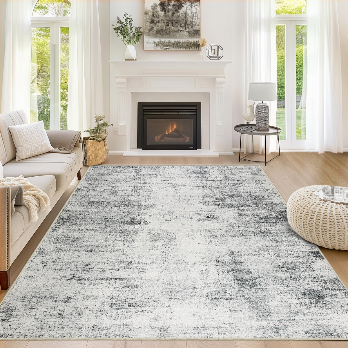 Capslpad Abstract Area Rug, Non-Slip Washable Foldable Rug, Low Pile Ultra Soft Non-Shedding, Modern Stain Resistant Large Rug for Living Room, Bedroom, Office, Dining, Room (Grey, 9x12)