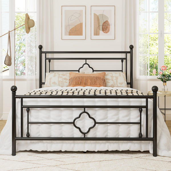 Allewie Twin Size Metal Platform Bed Frame with Victorian Vintage Headboard and Footboard/Mattress Foundation/Under Bed Storage/No Box Spring Needed/Noise-Free/Easy Assembly, Black