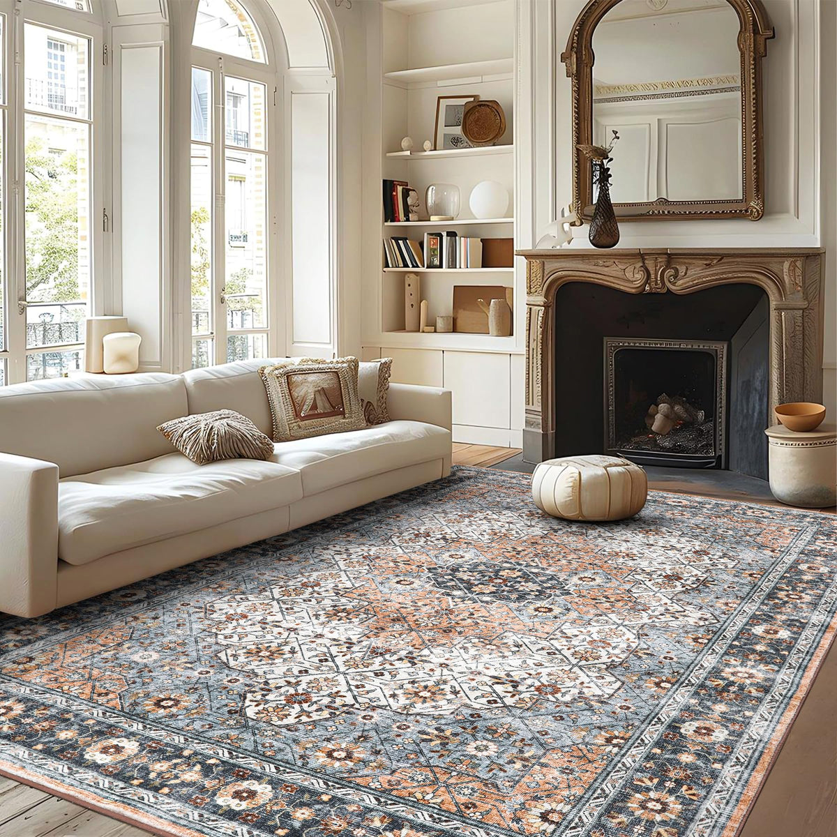 Modern Abstract Area Rug, 6x9 Washable Rugs for Living Room Bedroom Office Floor Rug Dining Room Indoor Accent, Soft Thin Throw Rug Floor Carpet for Kids Pet (Navy Blue/White)