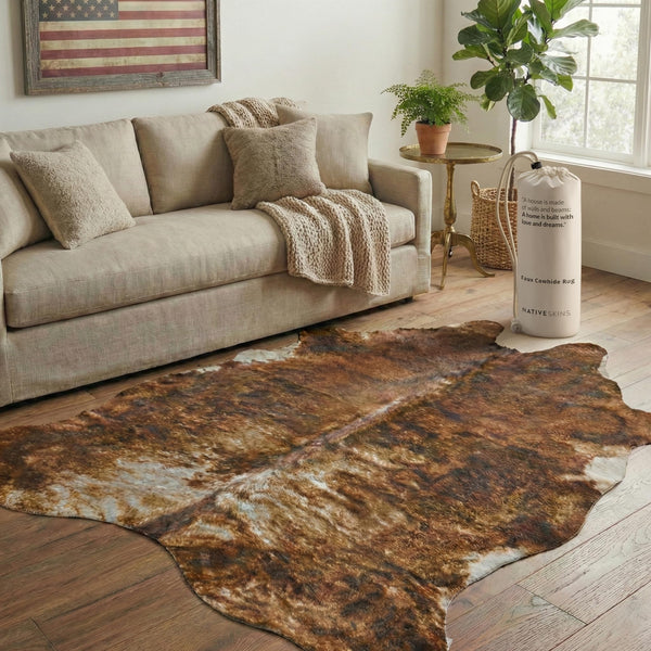 NativeSkins Faux Cowhide Rug (4.3ft x 5.7ft) - Black Midnight Cow Print Area Rug with No-Slip Backing, Cow Print Rug, Animal Hide Rug, Cowhide Rugs for Living Room