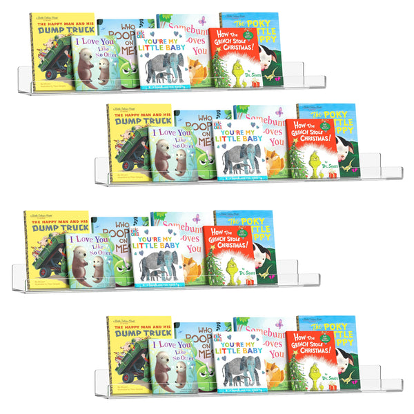 HBlife 36 Inches Invisible Wall Floating Bookshelf for Kids and Nursery, 16 Inch Stud Spacing Clear Acrylic Shelves for Figures, 3 Pack (5MM Thick)