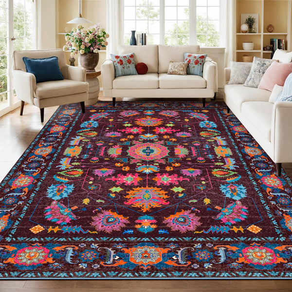 Kokia 9x12 Area Rugs Living Room Washable Non Slip Low Pile Vintage Oushak Stain Resistant Soft Large Oriental Rugs for Bedroom, Dining Room, Kitchen, Indoor Leisure Rooms, Nova Peacock