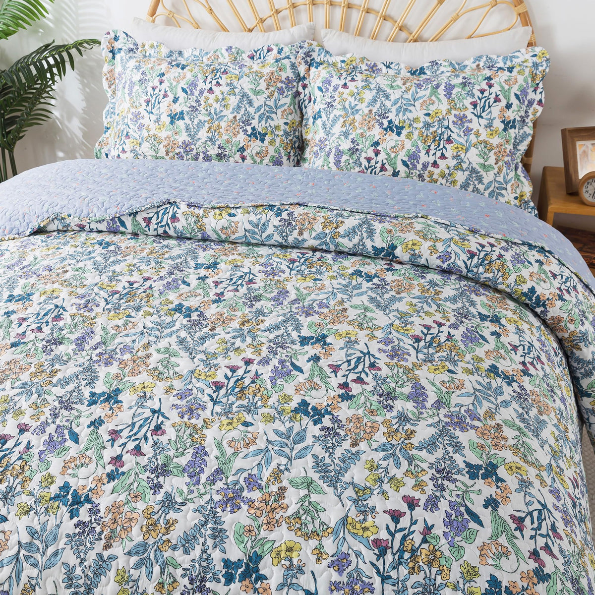 HoneiLife Wildflower Duvet Cover King - 100% Cotton Comforter Cover Sets, Botanical Duvet Cover Sets 3-PC, Floral Bedlinen Set with Zipper Closure & Corner Ties