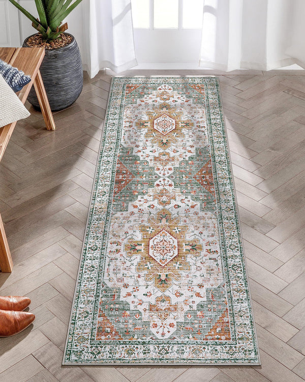 Moynesa Ultra-Thin Washable 10x14 Area Rugs for Bedroom, Pink Large Living Room Rug Non Slip, Medallion Oriental Indoor Floor Carpet for Dining Room Table Dorm Home Office Decor